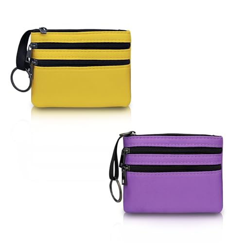 FuninCrea 2 kleine Münzgeldbörse, Segeltuch, Kleingeldbörse mit 3 Reißverschlusstaschen, tragbarer Kartenhalter, Schlüsselanhänger, Münztasche, Gelb/Violett, modisch FuninCrea 2 kleine Münzgeldbörse, Segeltuch, Kleingeldbörse mit 3 Reißverschlusstaschen, tragbarer Kartenhalter, Schlüsselanhänger, Münztasche, Gelb/Violett, modisch von FuninCrea