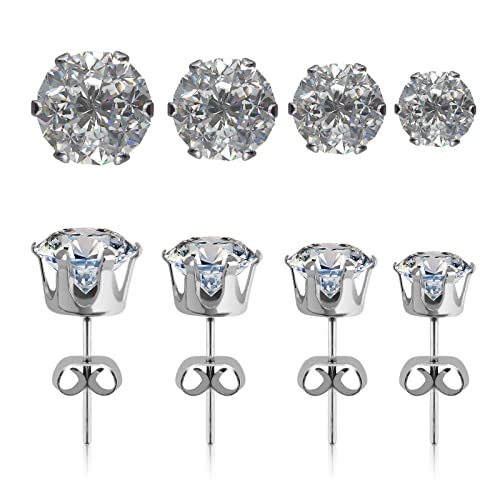 FuninCrea Diamant Ohrringe, 4 Paar 925 Sterling Silber Ohrringe Kleine Knorpel Ohrstecker Set für Frauen Männer Runde Zirkonia Ohrstecker Unisex Schmuck Set von FuninCrea