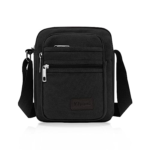 FuninCrea Casual Crossbody Tasche, Canvas Umhängetasche Messenger Taschen für Männer, Multi Pocket Crossbody Telefon Tasche mit Schultergurt für Sport, Reisen, Wandern, Radfahren (Schwarz) von FuninCrea