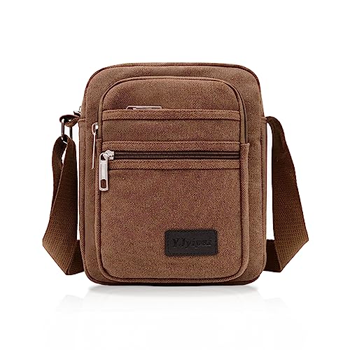 FuninCrea Casual Umhängetasche Schultertasche, Canvas Schultertasche für Herren, Mehrfach-Tasche Herren Schultertaschen, Herrentasche Zum Umhängen Klein, Handy Umhängetasche Klein Herren (Braun) von FuninCrea