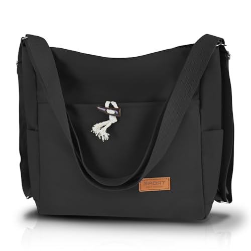 FuninCrea Crossbody Bag Damen, Umhängetasche Damen und Rucksack Damen 3-in-1-Verwendung, Große Kapazität Crossbody Bag Leichtgewicht Damen Rucksack mit Reißverschluss Verstellbare Riemen (Schwarz) von FuninCrea