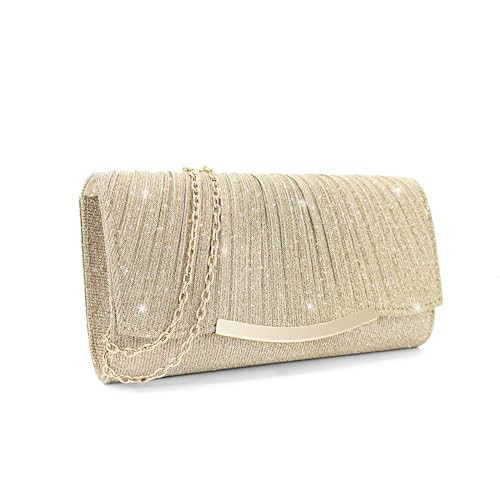 FuninCrea Sparkling Damen Clutches Abendtasche Umschlag Clutch Tasche mit Abnehmbarer Kette Elegante Pailletten Abend Clutch Tasche Glitzer Abend Handtasche Clutch Geldbörse für Hochzeit Bankett von FuninCrea