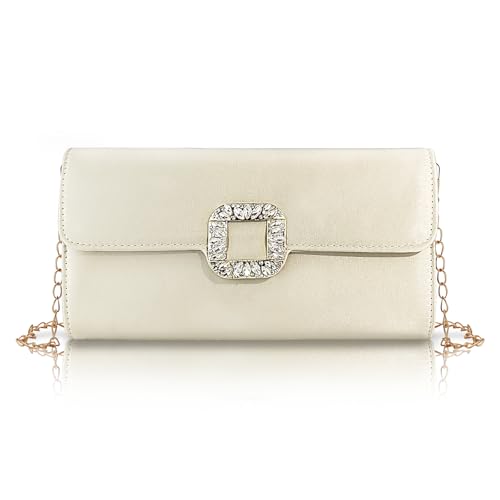 FuninCrea Damen-Clutches Umschlag Crossbody Bag mit 100cm Abnehmbarem Kettenschulterriemen, Elegant Abendtasche Damen Umhängetasche Damen für Hochzeit Bankett Party Abschlussball (Polyester-Beige) von FuninCrea