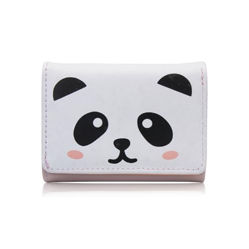 FuninCrea Damen Geldbörse Portemonnaie PU Leder Geldbörse mit Mehrere Kartenfächer und Fächer Lady Kreditkartenetui mit Reißverschluss Solide Brieftasche mit Stickmuster für Frauen Mädchen, Lila Panda von FuninCrea