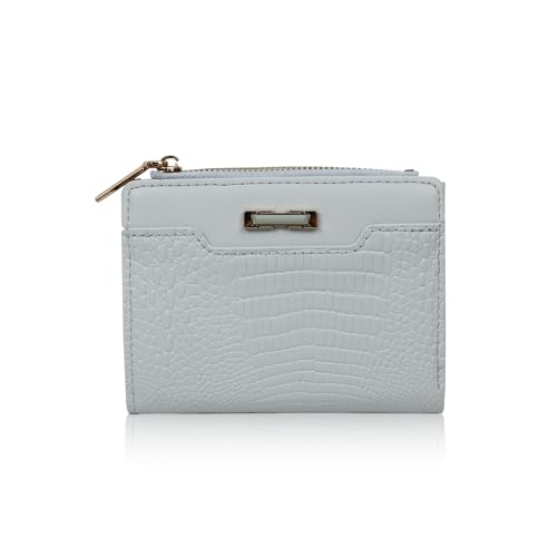 FuninCrea Damen-Geldbörse aus PU-Leder, Kreditkartenetui für Damen, mit Münzfach mit Reißverschluss, Krokodil-Textur, kleine Damengeldbörse mit 5 Kreditkartenfächern und Ausweisfenster, blau, S, von FuninCrea