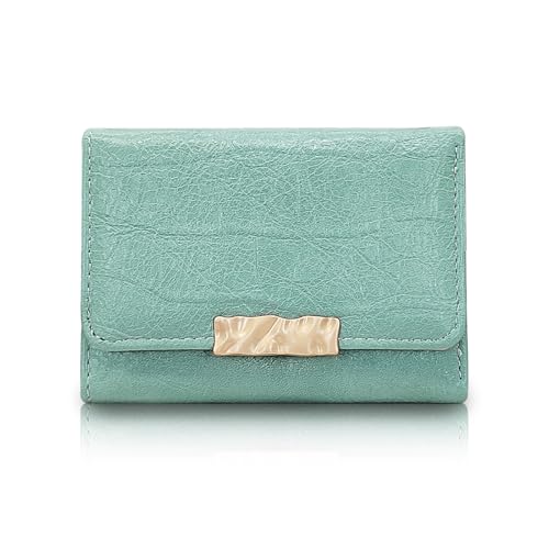 FuninCrea Damen Geldbörsen Dreifach Damen Portemonnaie mit Herzförmigem Ausweisfenster und 7 Kreditkartenfächern, Frauen Portmonee PU Leder Einfarbig Minimalistisch Geldbörse Damen Klein (Grün) von FuninCrea