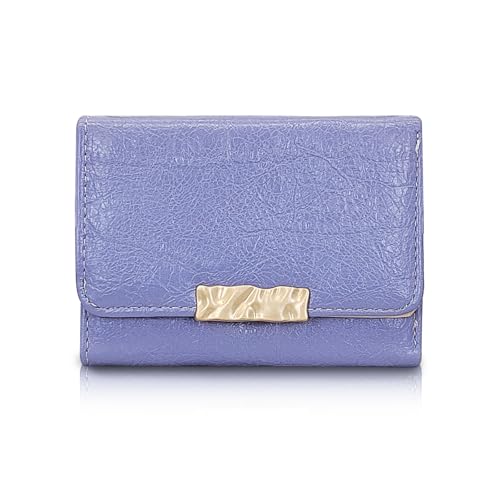 FuninCrea Damen Geldbörsen Dreifach Damen Portemonnaie mit Herzförmigem Ausweisfenster und 7 Kreditkartenfächern, Frauen Portmonee PU Leder Einfarbig Minimalistisch Geldbörse Damen Klein (Lila) von FuninCrea
