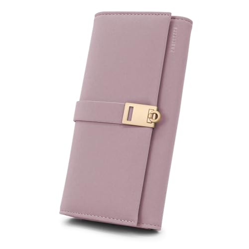 FuninCrea Damen Geldbörsen Leder Damen Portemonnaie mit 9 Kreditkartenfächern und Ausweisfenster, Große Kapazität Geldtasche Damen Lang Frauen Portmonee mit 3 Bargeldfächern und Münzfach (Rosa) von FuninCrea