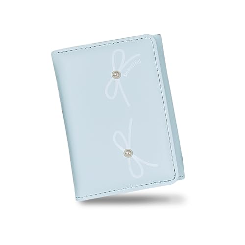 FuninCrea Damen Geldbörsen PU-Leder Geldbeutel Damen mit Ausweisfenster und 6 Kreditkartenfächern, Kartenhalter Portemonnaie Tragbar Damen Geldbeutel mit Schleifenmuster und Kleinen Perlen (Blau) von FuninCrea