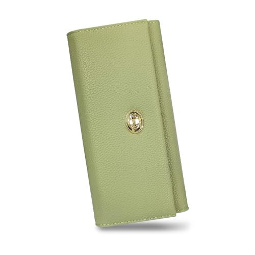 FuninCrea Damen Geldbörsen PU-Leder Portmonee Damen mit Mehreren Kartenschlitzen und ID-Fenstern, Damen Portemonnaie Solide Damen Geldbeutel Stilvoll Damen Portemonnaie Leder (L, Grün) von FuninCrea