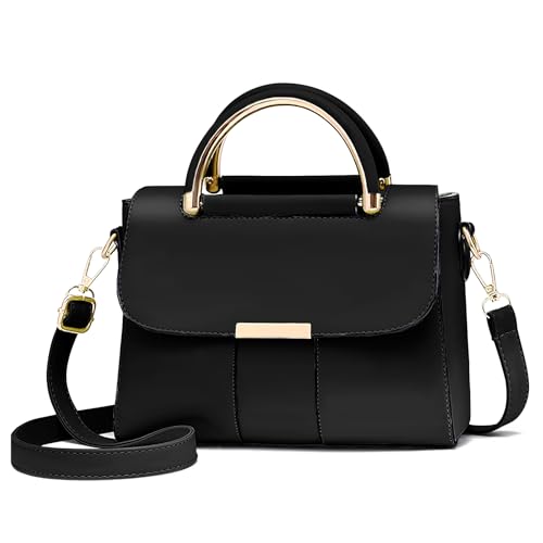 FuninCrea Damen Handtasche, PU Leder Große Handtasche Damen-Umhängetaschen Moden Crossbody Hand Tasche Frauen Elegante Handtasche Damen mit Abnehmbarem Gurt für die Freizeitarbeit (Schwarz) von FuninCrea
