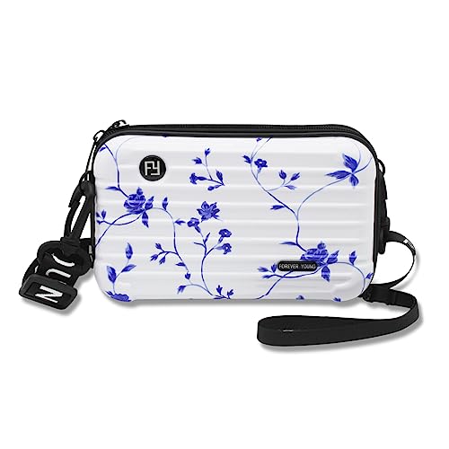 FuninCrea Damen Handy Umhängetasche, PVC Damen Handytasche zum Umhängen, Mini-Koffer-geformt wasserabweisend Umhängetasche mit Schulter und Handgelenkriemen, tragbare Klein Handytasche (Weiß) von FuninCrea