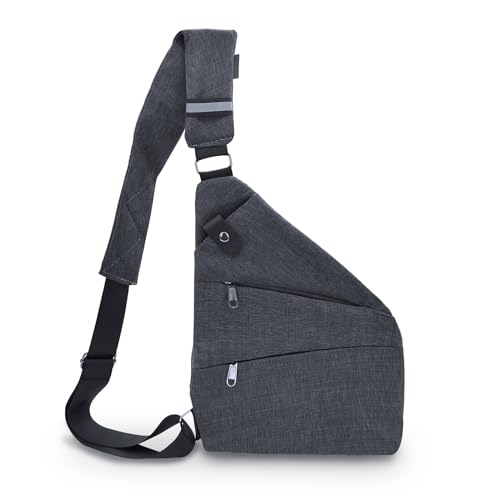 FuninCrea Diebstahlsichere Reisetasche, Sling Bag Herren Damen mit 4 Taschen und Reflektorstreifen, Diebstahlsichere Tasche Nylon Wasserdicht Schultertasche Herren (Linke Schulter, grau) von FuninCrea