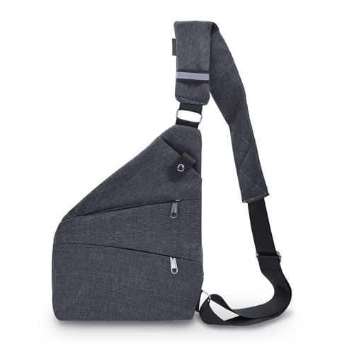 FuninCrea Diebstahlsichere Reisetasche, Sling Bag Herren Damen mit 4 Taschen und Reflektorstreifen, Diebstahlsichere Tasche Nylon Wasserdicht Schultertasche Herren (Rechte Schulter, grau) von FuninCrea