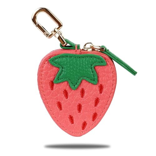 FuninCrea Fruchtförmig Münzbeutel, Wasserdichtes Kunstleder Münzbörse Mini Geldbeutel für Frauen und Mädchen, Süße Münztasche Kleingeldbörse mit Reißverschluss und Schlüsselanhänger (Stil 2) von FuninCrea