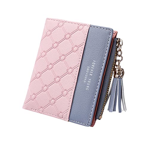 FuninCrea Geldbörse Damen, PU Leder Kleine Portemonnaie Damen, Bifold Geldbeutel Damen Portmonee Damen mit Reißverschluss Münztasche, Multicard Geldbörse Damen Klein für Bargeld, Cion, Karte (rosa) von FuninCrea