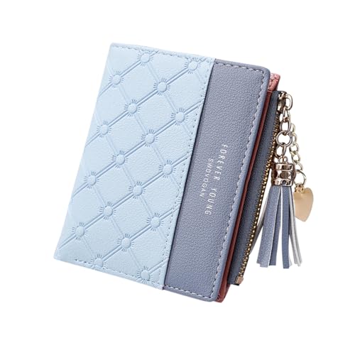 FuninCrea Geldbörse Damen, PU Leder Kleine Portemonnaie Damen, Bifold Geldbeutel Damen Portmonee Damen mit Reißverschluss Münztasche, Multicard Geldbörse Damen Klein für Bargeld, Cion, Karte (blau) von FuninCrea