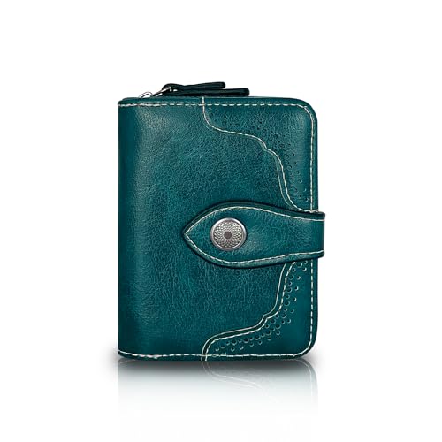 FuninCrea Geldbörse Damen Klein Portemonnaie Damen Leder Geldbeutel Damen Große Kapazität Portmonee Damen Klassisch Brieftasche Damen mit ID-Fenster und Reissverschluss (blau) von FuninCrea