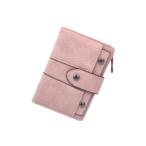 FuninCrea Geldbörsen Damen, PU Leder Klein Damen Geldbeutel Bifold Portemonnaie Damen, Kurz Portmonee Damen mit Reißverschluss Tasche und Mehrere Slots für die Arbeit, Reisen (Rosa) von FuninCrea