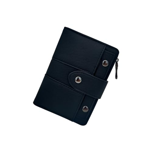 FuninCrea Geldbörsen Damen, PU Leder Klein Damen Geldbeutel Bifold Portemonnaie Damen, Kurz Portmonee Damen mit Reißverschluss Tasche und Mehrere Slots für die Arbeit, Reisen (Schwarz) von FuninCrea