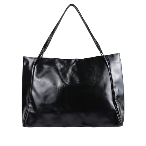 FuninCrea Groß Handtasche Damen Retro PU-Leder Tote Bag mit Magnetverschluss, Übergröße Umhängetasche Damen Wasserdicht Shopper Tasche Damen Modisch Damen Handtasche für Laptop Buch (Schwarz) von FuninCrea