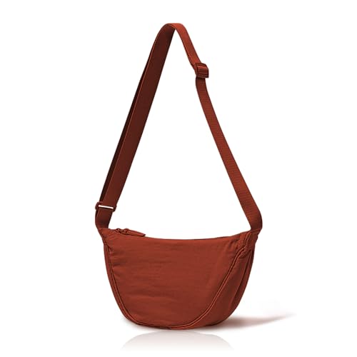 FuninCrea Halbmond Tasche Damen, wasserdichte Nylon Halbmond Crossbody Schultertasche mit Reißverschluss, Halbmond Schultertasche Damen Halbmond Tasche Sling Bag mit verstellbarem Riemen (orange) von FuninCrea