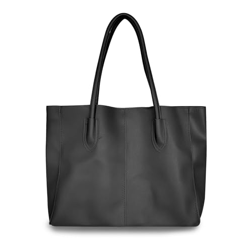 FuninCrea Handtaschen Damen Groß Shopper Tasche Damen Leder Tote Bag Damen Wasserdicht Schultertasche Damen Gross Damen Handtasche Umhängetasche Damen für Arbeit Einkaufen Reisen (Schwarz) von FuninCrea