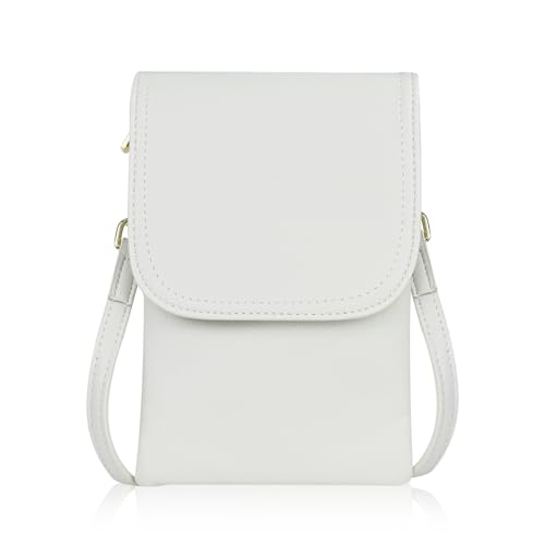 FuninCrea Handy Umhängetasche Damen, Wasserdicht Crossbody Bag Damen 3-lagige Taschen Handytasche zum Umhängen Damen mit 3 Kartenfächern, Handy Tasche Dame mit Verstellbarem Riemen (Weiß) von FuninCrea