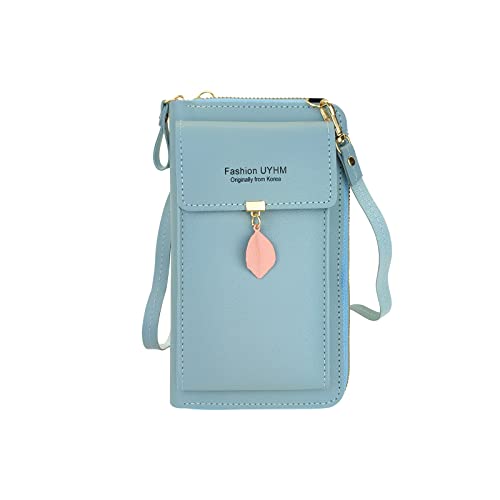 FuninCrea Handy Umhängetasche Damen mit drei Schichten, Mode PU Leder Handytasche zum Umhängen mit Reißverschluss, Kleine Handy Umhängetasche Damen mit Metallblättern für Handy, Karte von FuninCrea