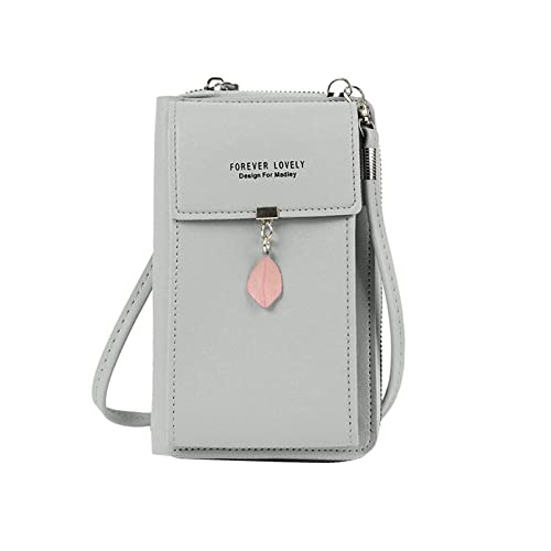 FuninCrea Handy Umhängetasche Damen mit drei Schichten, Mode PU Leder Handytasche zum Umhängen mit Reißverschluss, Kleine Handy Umhängetasche Damen mit Metallblättern für Handy, Karte von FuninCrea