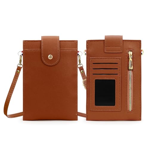 FuninCrea Handytasche zum Umhängen Damen PU-Leder Crossbody Bag Damen mit ID-Fenster und 2 Kartenfächern, Damen-Umhängetaschen Handy Umhängetasche mit Abnehmbarem Schultergurt (Braun) von FuninCrea