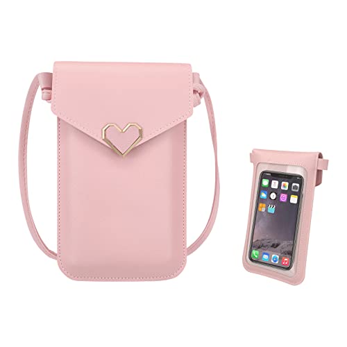 FuninCrea Handytasche zum Umhängen mit Touchscreen, Mode PU Leder Handy Umhängetasche Damen mit transparentem Fenster, Kleine Handy Umhängetasche Damen mit Riemen für Handy, Karte, Telefon von FuninCrea