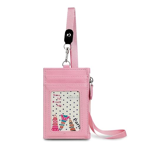 FuninCrea Karten Portemonnaie Damen Wasserdicht Karten Geldbeutel Damen Geldbeutel Klein mit Abnehmbarem Schlüsselband, Visitenkartenetui mit 3 Kartenfächern und 1 Münzfach (Rosa) von FuninCrea
