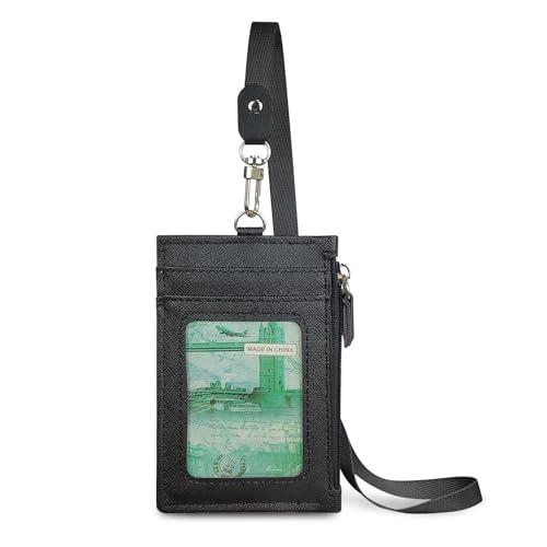 FuninCrea Karten Portemonnaie Damen Wasserdicht Karten Geldbeutel Damen Geldbeutel Klein mit Abnehmbarem Schlüsselband, Visitenkartenetui mit 3 Kartenfächern und 1 Münzfach (Schwarz) von FuninCrea