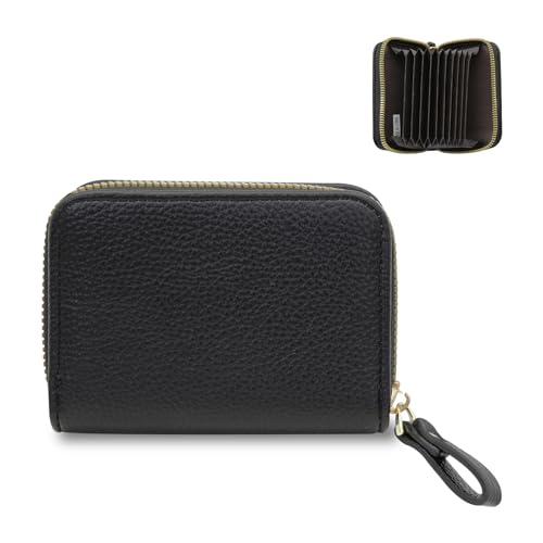 FuninCrea Kartenetui Damen Kartenhülle RFID Karten Portemonnaiedamen Klein 9 Kartensteckplätze Ziehharmonika Geldbörse Damen PU Leder Card Holder mit Reissverschluss für Kartenorganizer (schwarz) von FuninCrea