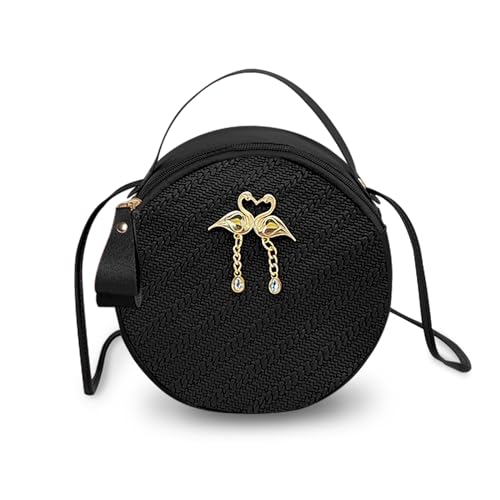 FuninCrea Kleine Umhängetasche Damen mit Handgriff, Umhängetasche Klein Handytasche zum Umhängen Rundschreiben Crossbody Bag Damen Klein mit Reißverschluss und Abnehmbarem Schulterriemen (Schwarz) von FuninCrea