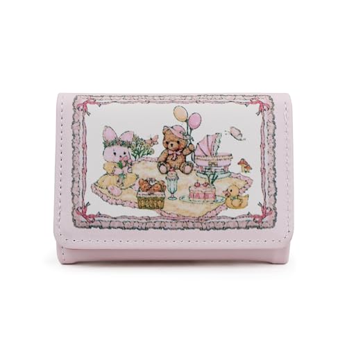 FuninCrea Damen Geldbörse mit 7 Kartenfächern, ID-Fenster und langem Stauraum Fach, Dreifach Portmonee in PU-Leder, Niedliche Cartoon-Tier-Illustrationen, Stil 2 von FuninCrea