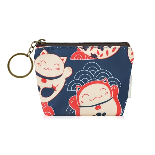 FuninCrea Kleines Portemonnaie Damen mit Reißverschluss und Schlüsselring, Wasserdicht Mini Geldbeutel Damen Tragbar Münzbeutel für Frauen und Mädchen, Niedliches Coin Purse für Kleingeld (A-Blau) von FuninCrea