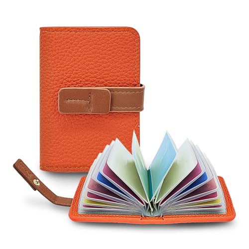 FuninCrea Kreditkartenetui für Damen mit 22 unabhängigen Kartenhüllen Kunstleder Kartenetui Brieftasche Kompakte Kartenetuis für Frauen mit Schnappverschluss, Orange/Abendrot im Zickzackmuster (Sunset von FuninCrea