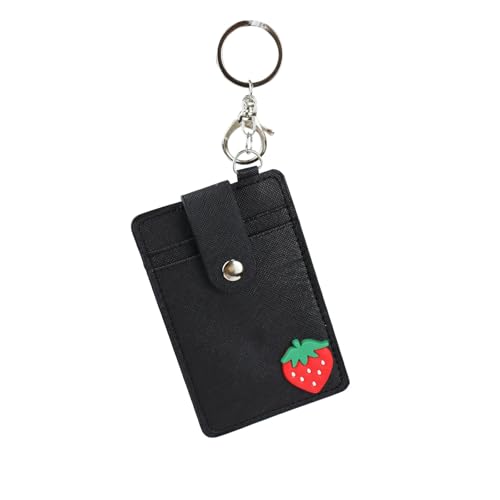 FuninCrea Kreditkartenetui für Frauen Schlank Karten Portemonnaie mit 2 Kartenfächern und 1 Fotofenster, Wasserdicht Kartenhalter Damen mit Schlüsselring und Schnappverschluss für Bankkarten (Schwarz) von FuninCrea
