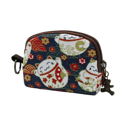 FuninCrea Münzbörsen für Damen Halbkreisförmig Kleiner Geldbeutel Damen mit Tiermotiv für Frauen und Mädchen, Dame Portemonnaie Segeltuch Mini Portemonnaie Dame Beutel mit Schlüsselring (Stil 1) von FuninCrea