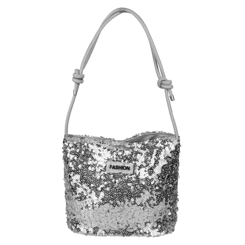 FuninCrea Pailletten Handtasche Damen Tote Bag, Umhängetasche Damen Glänzend Handtasche Damen Klein Damen Umhängetasche Tragetasche mit Lederschulterriemen für Party Hochzeit Abend Termine (Silber) von FuninCrea