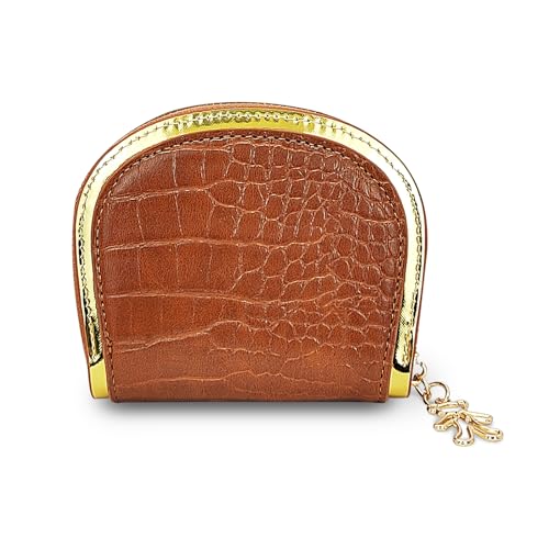 FuninCrea Portemonnaie Damen Klein Geldbörse Damen mit Reißverschluss Anhänger, Portemonnaie Damen Klein Portmonee Damen Akkordeon-Stil Brieftasche Damen mit 9 Kartenfächern und 2 Fach (Braun) von FuninCrea