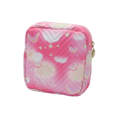 FuninCrea Reise Kosmetiktasche Farbverlauf Tragbar 14x14cm Lippenstift-Aufbewahrung Make Up Organizer mit Reißverschluss, wasserdichte Damenbinde Kleine Aufbewahrungstasche für Damen Mädchen (Rosa) von FuninCrea