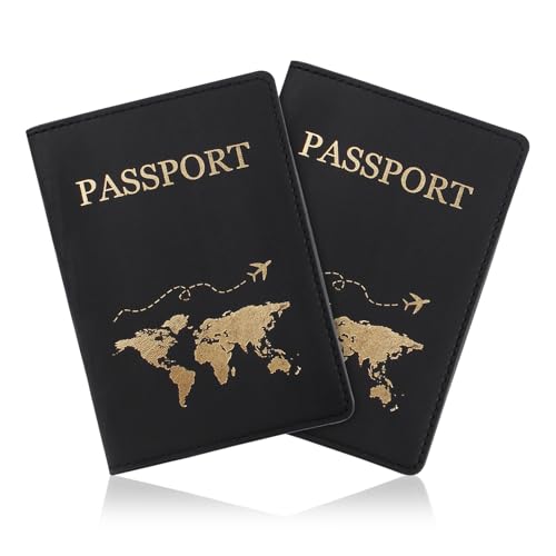 FuninCrea Reisepass Halter, PU Leder Reisepass Abdeckung Reise Geldbörse mit Mehreren Slots, schlanke Reisepasshülle Geldbörse mit goldenem Muster für Reisepaß, Visitenkarten (Schwarz+Schwarz) von FuninCrea