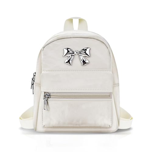FuninCrea Rucksack Damen Klein Lässig Mini Rucksack Damen mit Fronttasche, Rucksäcke Wasserdicht für Frauen Leichtgewicht Rucksäcke Klein Elegant Lässig Rucksack für Hochschule Reisen (Stil 1 Weiß) von FuninCrea