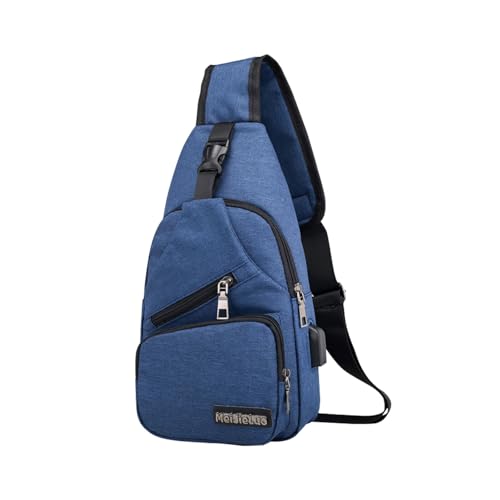 FuninCrea Schultertasche Herren Sling Bag Herren mit 3 Reißverschlusstaschen & Fach, Umhängetasche Herren Wasserdichtes Oxford Brusttasche Herren mit Verstellbarer Schultergurt (Blau) von FuninCrea