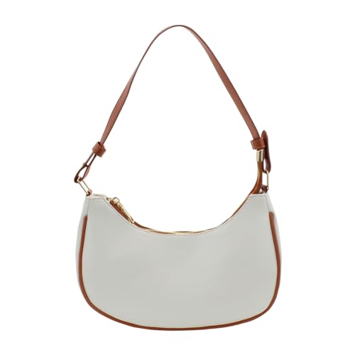 FuninCrea Umhängetasche Damen Handtasche, Achsel Handtaschen Schultertasche Damen Reißverschluss Y2K Tasche Handtasche Schultertasche mit Abnehmbarem Schulterriemen und Innentasche (Leder, Weiß) von FuninCrea
