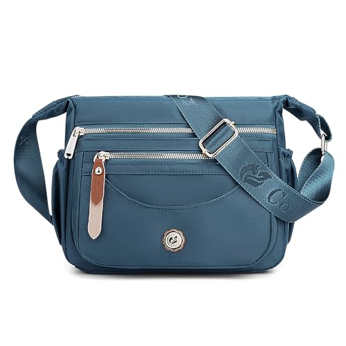 FuninCrea Umhängetasche Damen mit Mehreren Taschen, Schultertasche Damen Große Crossbody Bag Damen Mehrschichtig Handtasche Damen Schultertasche mit Verstellbarem Schultergurt (Blau) von FuninCrea