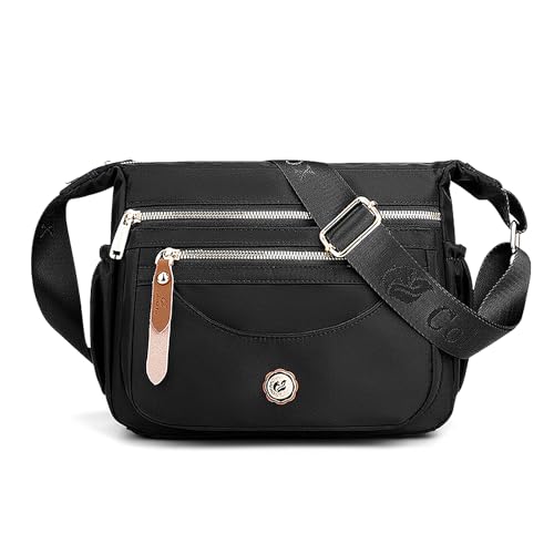 FuninCrea Umhängetasche Damen mit Mehreren Taschen, Schultertasche Damen Große Crossbody Bag Damen Mehrschichtig Handtasche Damen Schultertasche mit Verstellbarem Schultergurt (Schwarz) von FuninCrea